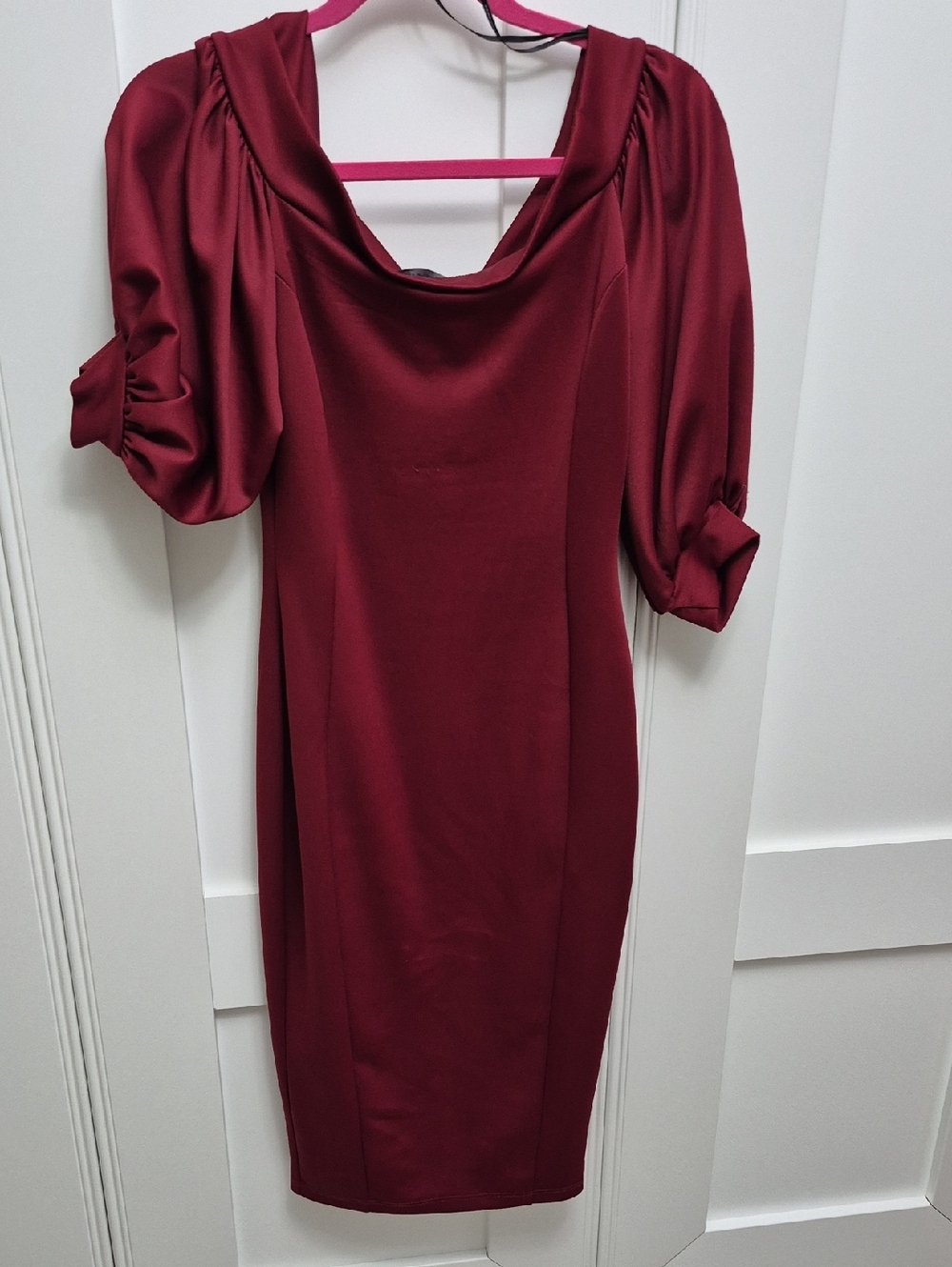 Womens Burgundy Satin Cowl Neck Midi Dress